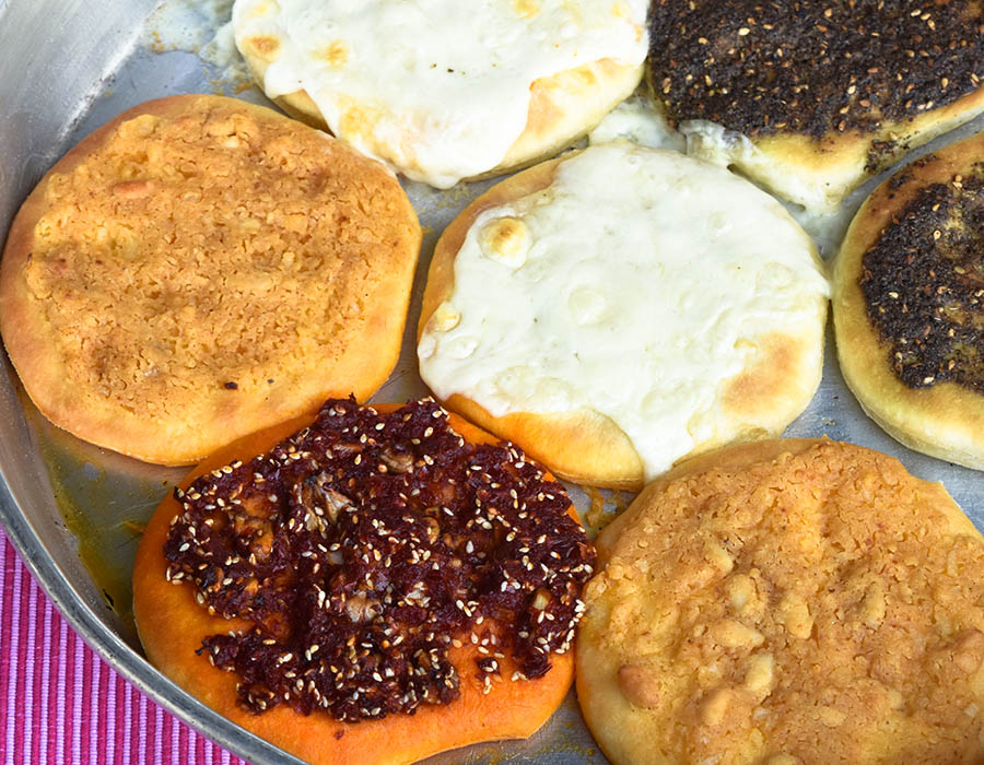 Manakish, Lebanese Flat Bread with Different Toppings