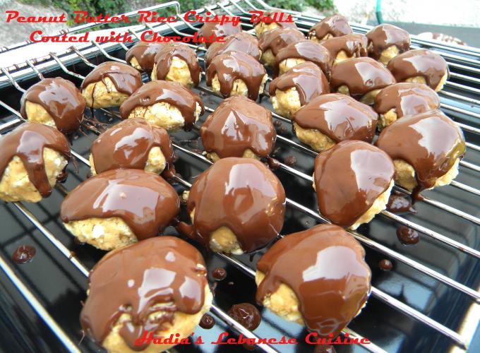 Peanut Butter Rice Krispy Balls Coated with Chocolate
