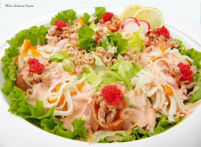Seafood Salad....A luxury salad packed with proteins and a great dish when hosting a large reception