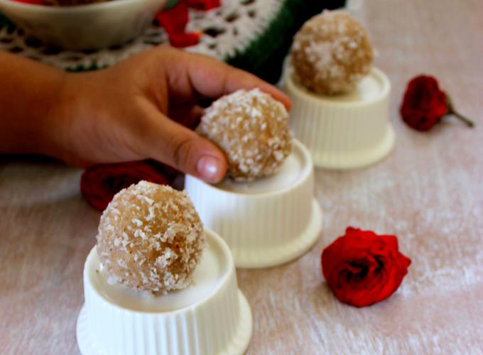 Gulkand Coconut Ladoos.  A guest post from Priya at priyakitchenette