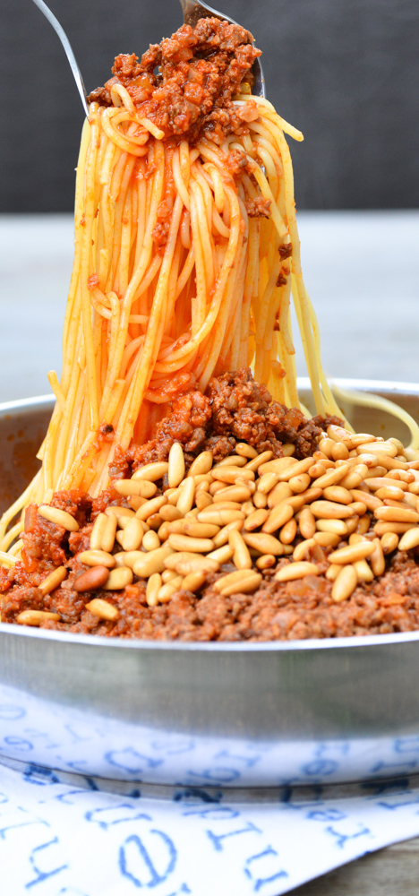 Lebanese Style Meat Spaghetti With Pine Nuts And Tomato Sauce Hadias Lebanese Cuisine