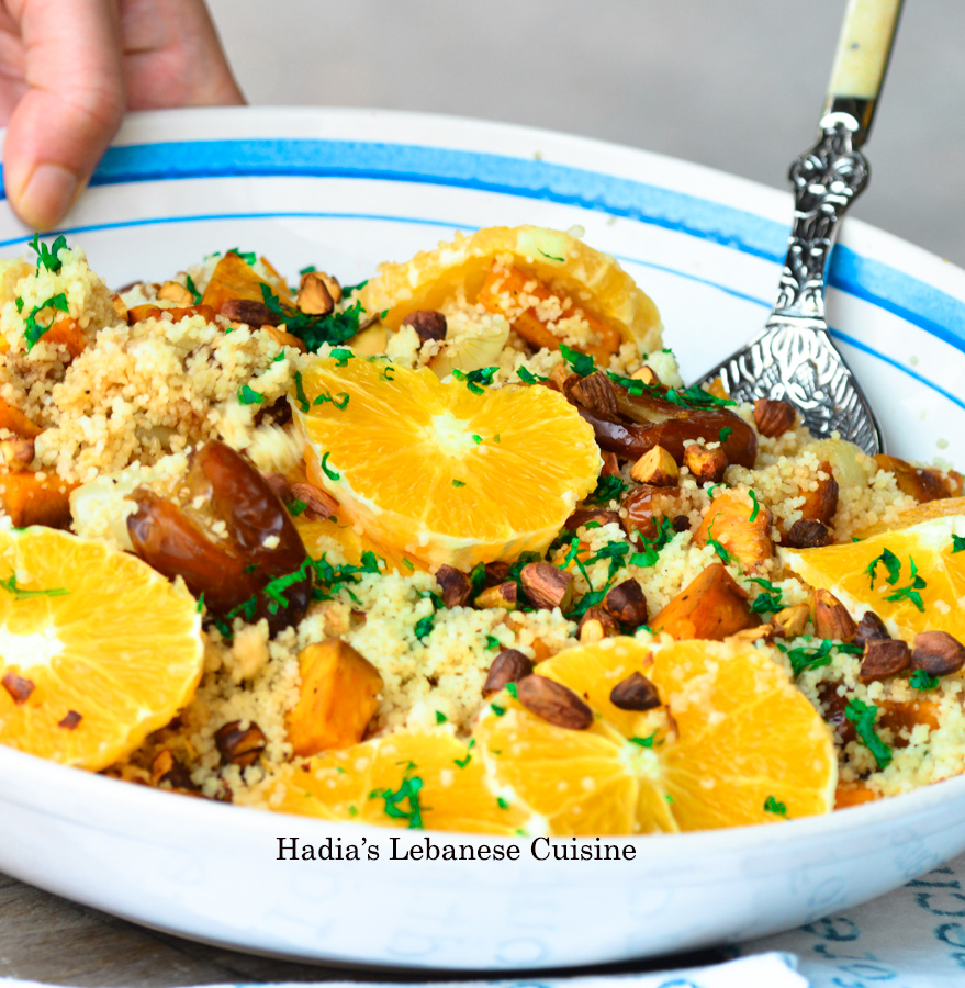 Couscous Salad with Roasted Sweet Potatoes and Fried Dates