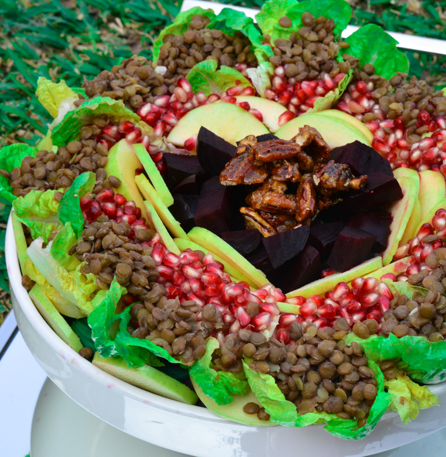 Autumn Salad with Lentil, Pomegranate, Apple and Beetroot